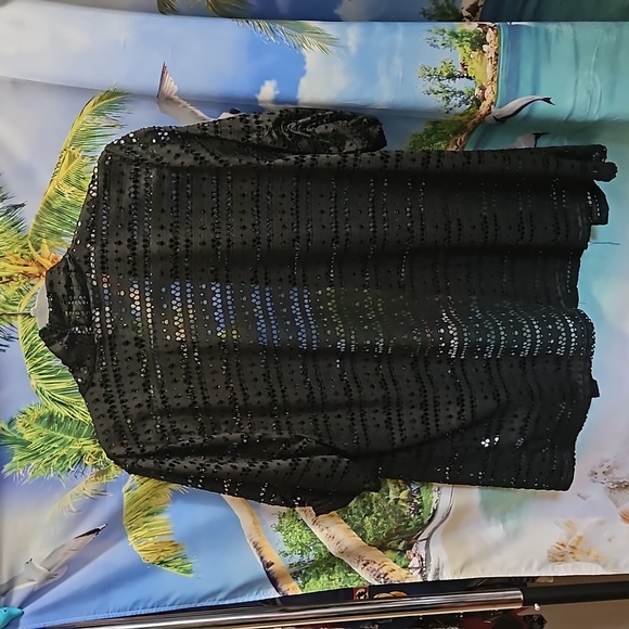 Kim Rogers Cardigan looks crocheted PXL short sleeve worn 1x black - Picture 3 of 9